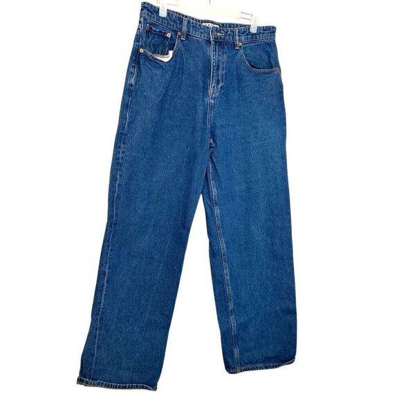 Motel Denim High Rise 100% Cotton 5-Pocket Wide Leg Jeans Blue Large - Picture 4 of 6